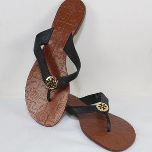 TORY BURCH Embossed Leather Black Strappy Sandals Sz US 8.5M